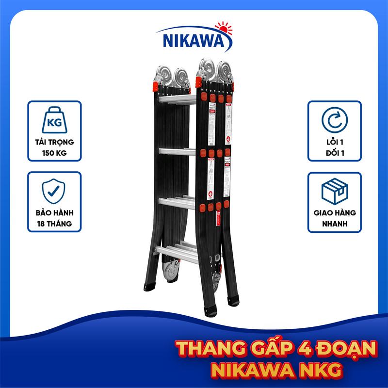 Thang nhôm gấp 4 đoạn chân choãi chiều cao chữ I 3,6m-6,48m đa năng NIKAWA NKG-C - Bảo hành 18 tháng