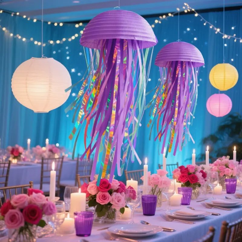 Paper Jellyfish Design Hanging Decoration, 1 Count Under The Sea Themed Hanging Ornament, Decorative Hanging Decor for Home Party & Wedding 2
