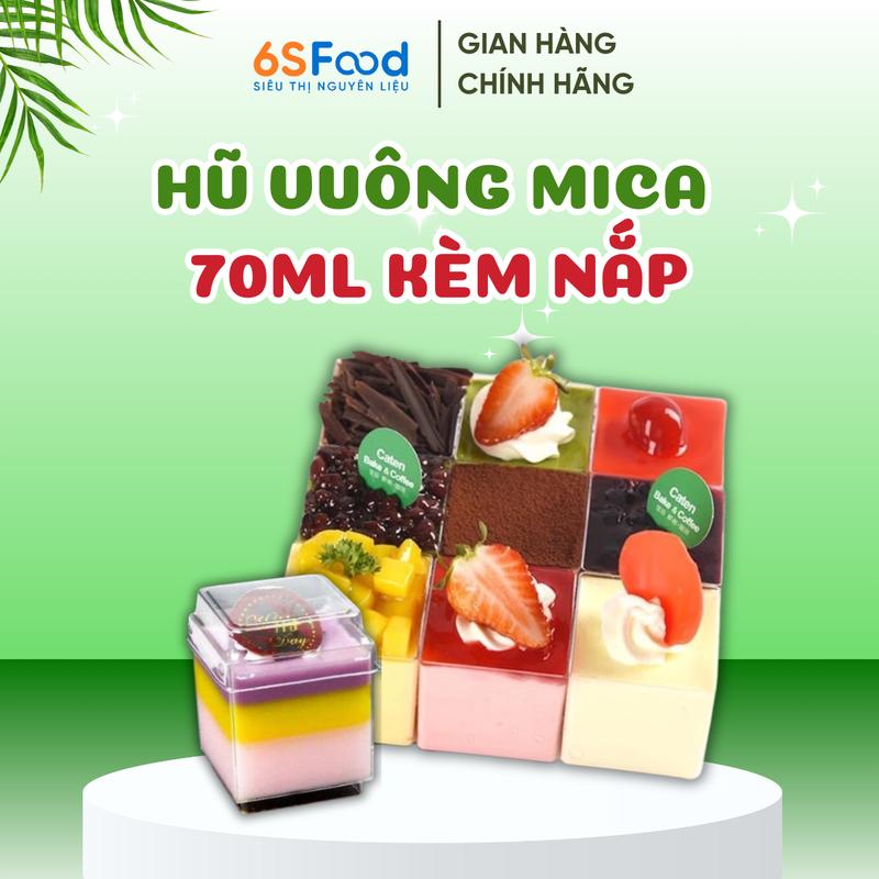 Hũ Vuông Mica 70Ml, Hộp Đựng Bánh Panna Cotta, Bánh Mousse, Tiramisu, .... Trong suốt, Kèm nắp 6SFOOD