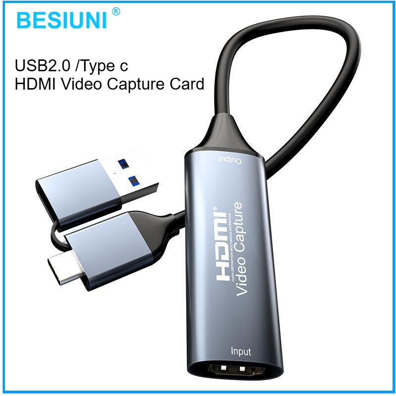 Thẻ quay video 4K USB Type-C, HDMI 1080P 60Hz, Hộp Grabber trò chơi USB2.0 / USB-C, Tương thích với PC, Máy tính, Máy ảnh DSLR, Phát sóng Trực Tiếp trực tiếp, Ghi lại Nghe Nhạc Phụ Kiện
