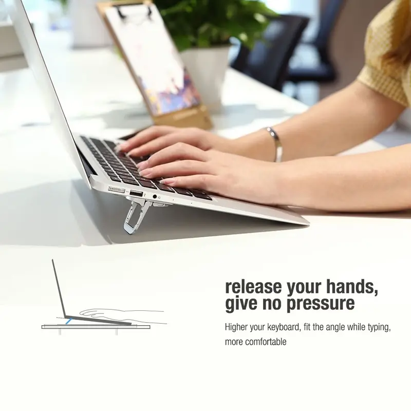 Penyangga Laptop Mini dari Logam yang Dapat Disesuaikan: Portabel, Pendingin, Penyangga Notebook Lipat dengan Braket Logam Universal