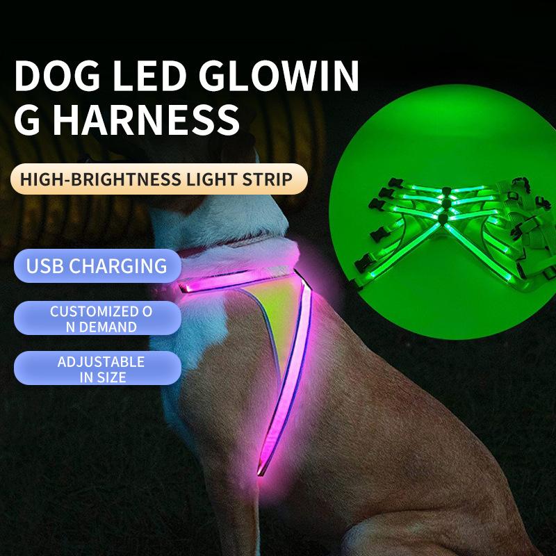Product Introduction of Pet cat and dog cross double light strip undershirt USB rechargeable light up cat and dog chest and back strap warning clothes cat  clothes harness pet  harness 1