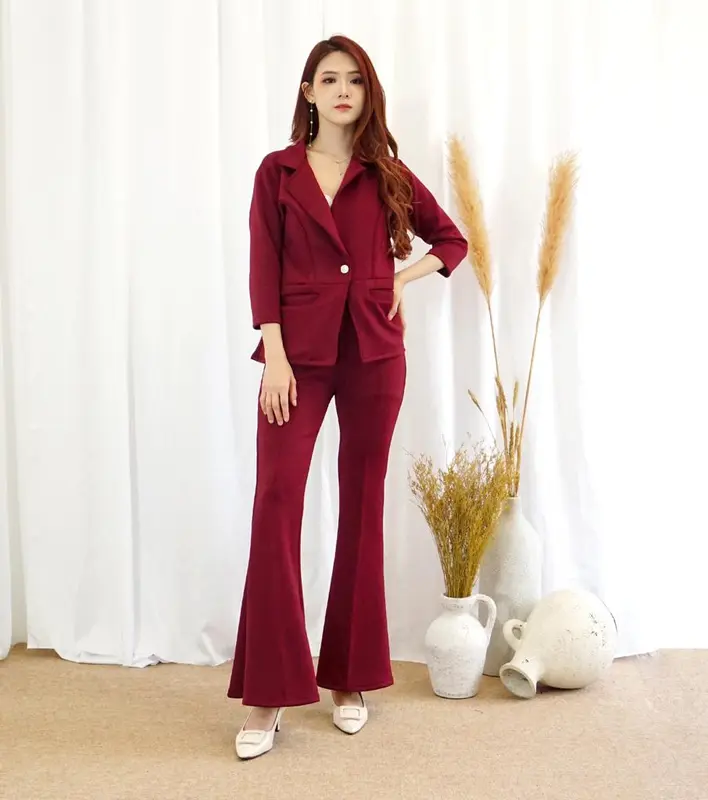 #083 , SET BLAZER POCKET CUTBRAY SCUBA PREMIUM Polos Setelan  Wanita Celana Panjang Atasan Dewasa Hitam Outer Kulot Bawahan 7