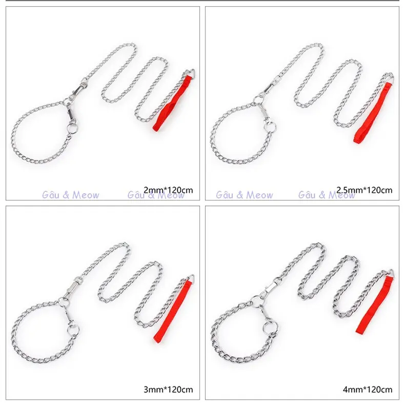Bộ dây dắt dây xích chó mèo bằng sắt nhiều size dài 1m2 - có vòng cổ 1