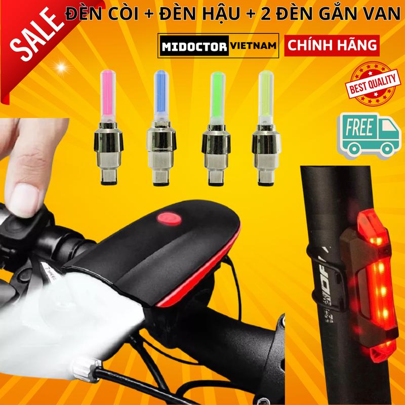 combo Đèn xe đạp siêu sáng có còi pin sạc chống nước + Đèn chiếu hậu cảnh báo mã 02 + TẶNG 2 ĐÈN GẮN VAN XE miDoctor Gắn Xe Đạp Đạp Xe Đạp