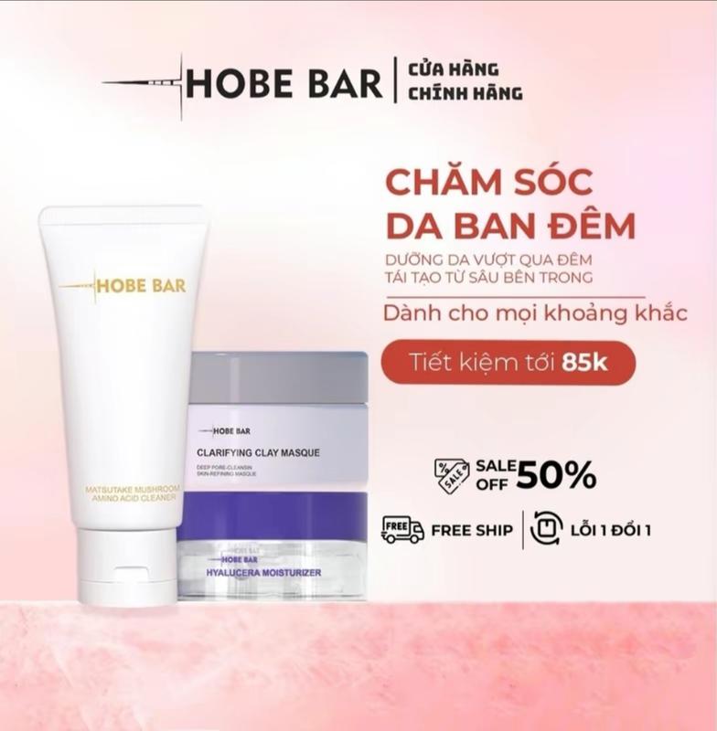 Combo Sữa Rửa Mặt 50ml +Mặt Nạ Đất Sét 55g+Kem Dưỡng Ẩm 55ml HOBEBAR Dưỡng Sáng Da Sâu Cấp Ẩm Skincare  suaru  amatt