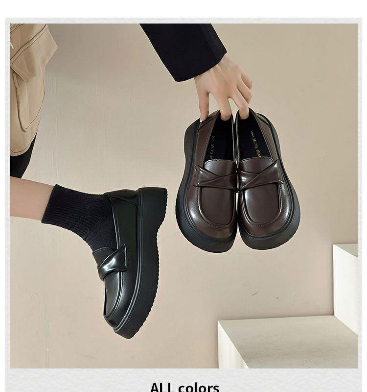 Product Introduction of British Style Women's Leather Shoes 2023 Summer Autumn New Thick-Soled Black Loafers Retro Slip-On Mary Jane Shoes nam 18