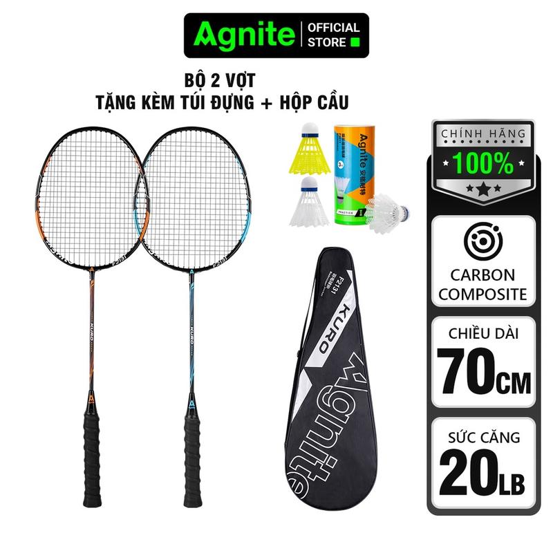 Bộ 2 chiếc vợt cầu lông agnite chính hãng tặng kèm 3 cầu nhựa và bao đựng siêu nhẹ khung carbon cao cấp Sport vợt agnite Cán Vợt Cao Su
