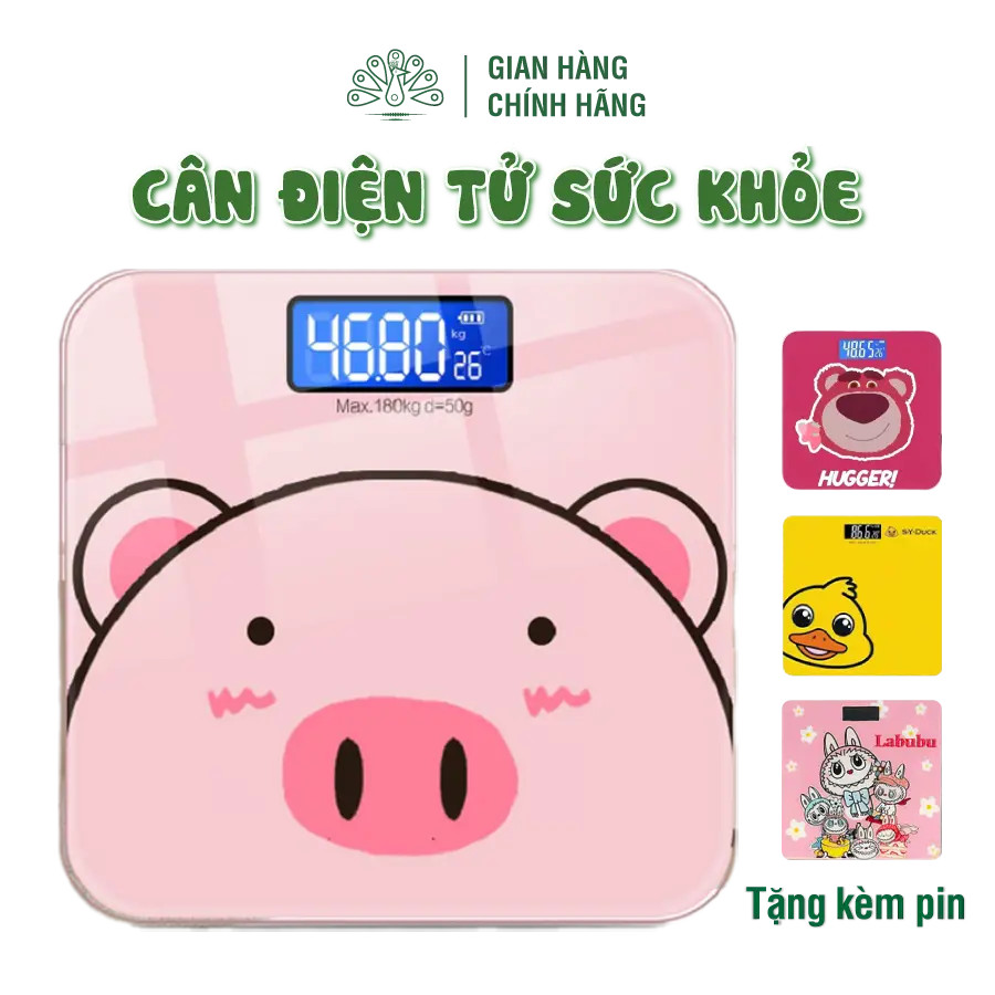 Cân Điện Tử  Sức Khỏe - Theo dõi quá trình giảm cân - Hình Chú Heo Con Vịt Cực Xinh - Đo Cân Nặng Dành Cho Gia Đình - Tặng kèm pin