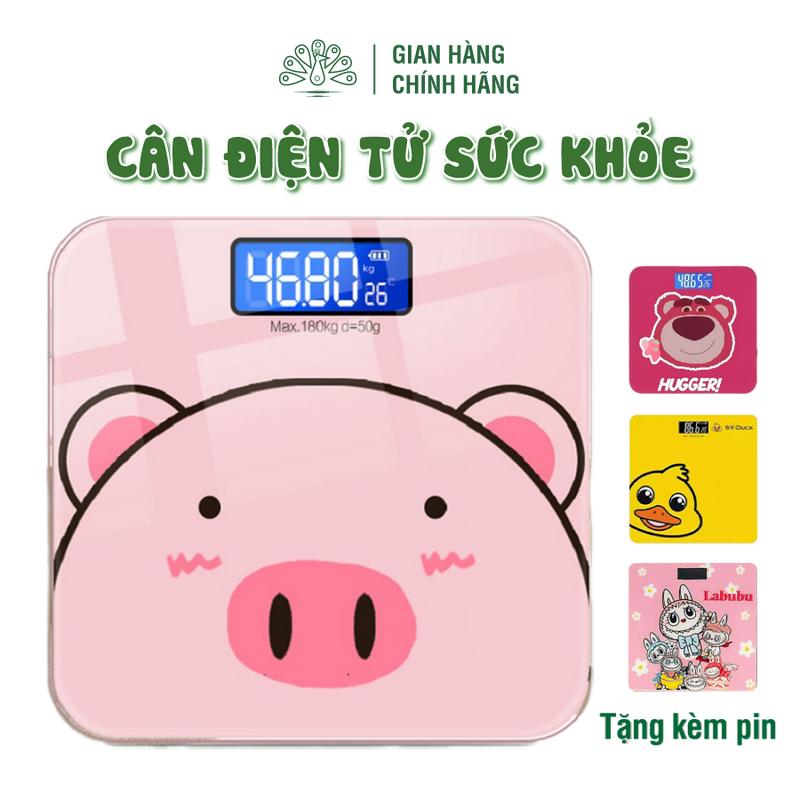  Cân Điện Tử  Sức Khỏe - Theo dõi quá trình giảm cân - Hình Chú Heo Con Vịt Cực Xinh - Đo Cân Nặng Dành Cho Gia Đình - Tặng kèm pin 