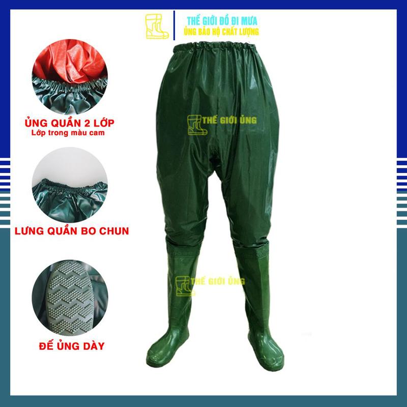 Quần liền ủng lội nước hai lớp siêu bền xanh rêu cho nam và nữ dùng làm ruộng đi mưa đi cấy