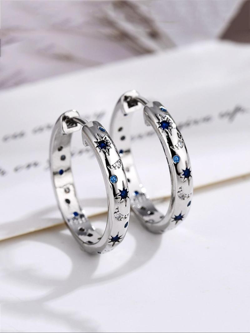 Product Introduction of Vintage Star & Moon Decor Hoop Earrings for Women, Funky Unique Accessories, Fashionable Rhinestone Decorated Earrings, Trendy All-match & Exquisite Jewelry for Birthday Gift 3