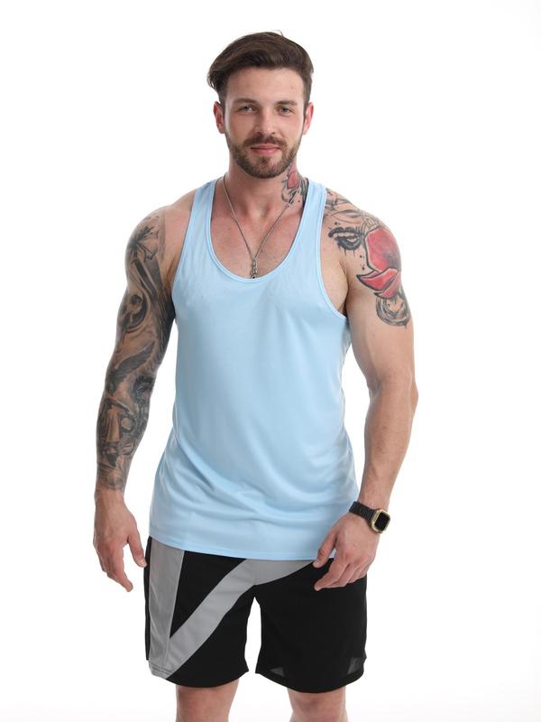 Men's Regular Fit Solid Scoop Neck Sports Tank Top, Quick Drying Comfortable Sports Top for Gym Workout Running, Casual Men's Sportswear for Summer, Activewear 6