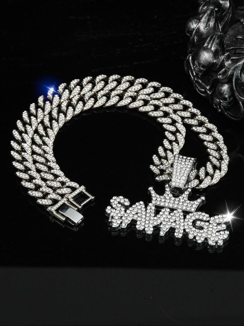 Product Introduction of Crown Letter Design Pendant Necklace, Rhinestone Decor Necklace for Party, Daily Clothing Decor, Trendy All-match & Exquisite Jewelry for Birthday Gift 3
