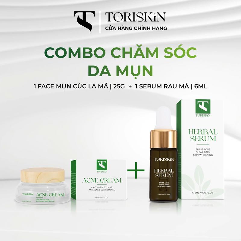 Combo 1 Kem + 1 Serum - Hỗ Trợ Chăm Sóc Da Mụn - Kem ACNE CREAM Cúc La Mã 25Gr & HERBAL SERUM Tinh Chất Rau Má 6ml Làm Đẹp Da Giảm Thâm