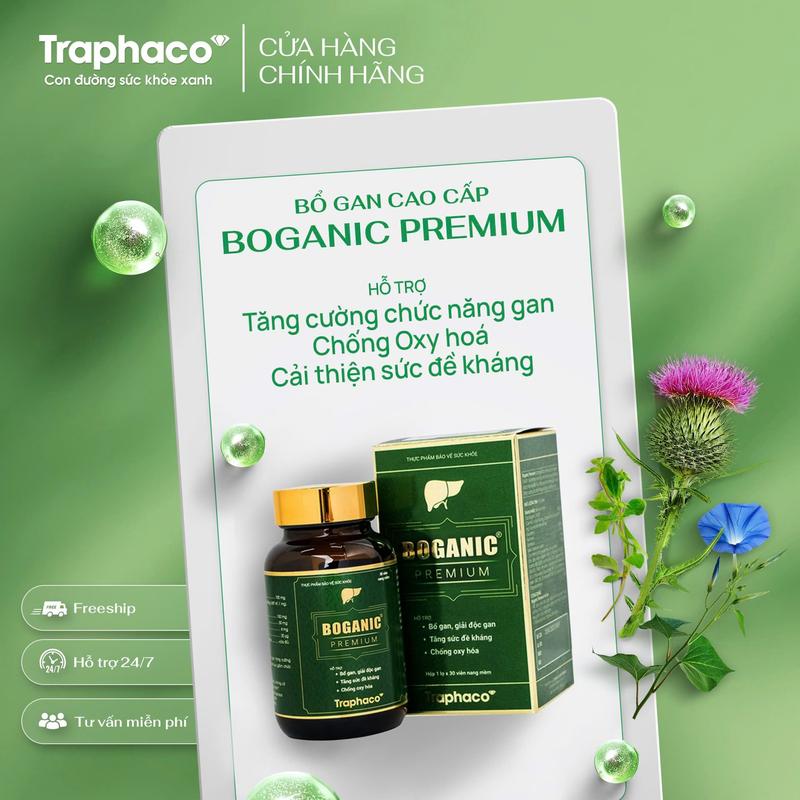 Bổ Gan Cao Cấp Boganic Premium Traphaco - Hỗ Trợ Cải Thiện Chức Năng Gan, Hỗ Trợ Hạ Men Gan, Hỗ Trợ Tăng Cường Sức Đề Kháng- Hộp 30 Viên Nang Mềm