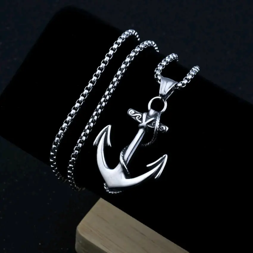 KALUNG TITANIUM PRIA MODEL ROLO LIONTIN JANGKAR SILVER GOLD ANTI KARAT Elegan