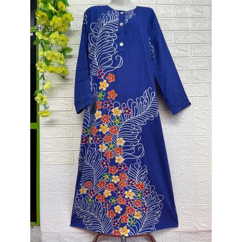 Bisa Cod Longdress Lengan Panjang kencana Ungu Label Biru | Daster Panjang Semata Kaki Baju Tidur Santai Wanita Dewasa Bahan Katun Santung Premium Motif Bunga Terbaru Polka Dot Katun 6