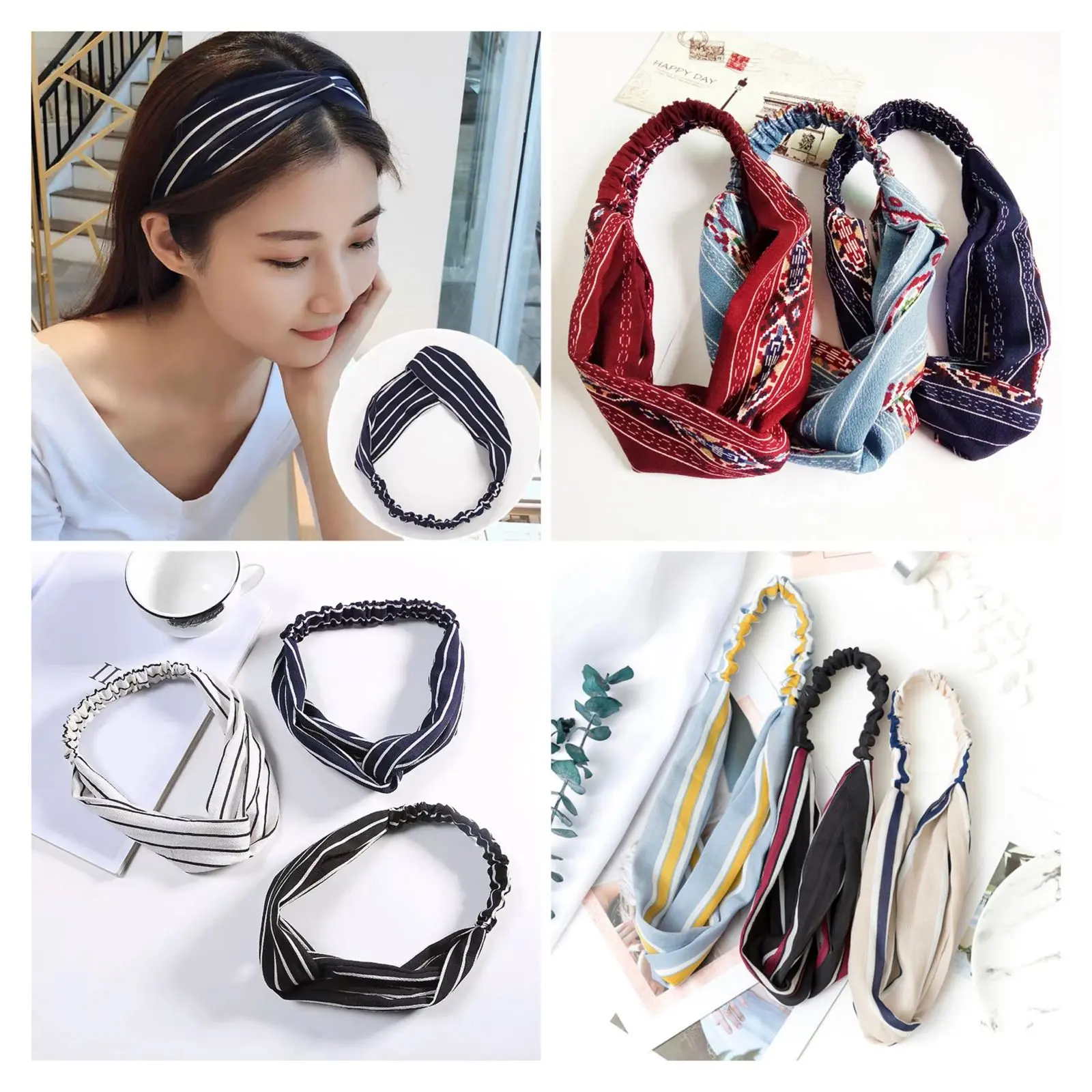 NTL ACR2 Bando Karet Motif Garis Ala Korea , Bandana Salur , Headband  , Aksesories Rambut