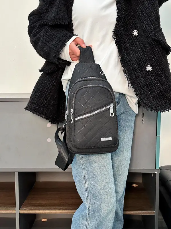 Women's Solid Color Quilted Fanny Pack, Fashionable Zipper Chest Bag for Daily Used, Casual Trendy Versatile High-quality Belt Bum Crossbody Bag, Sling Bag 2