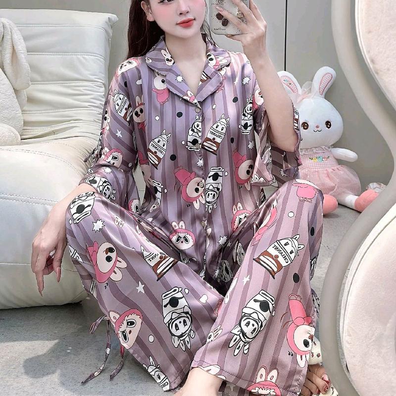 LỤA mịn tơ TẰM QUẢNG CHÂU in full 5D 2 mặt, tay loe quần dài Size 40-60kg, tuỳ chiều cao và số đo 3 vòng, (mã A) cho  Nữ