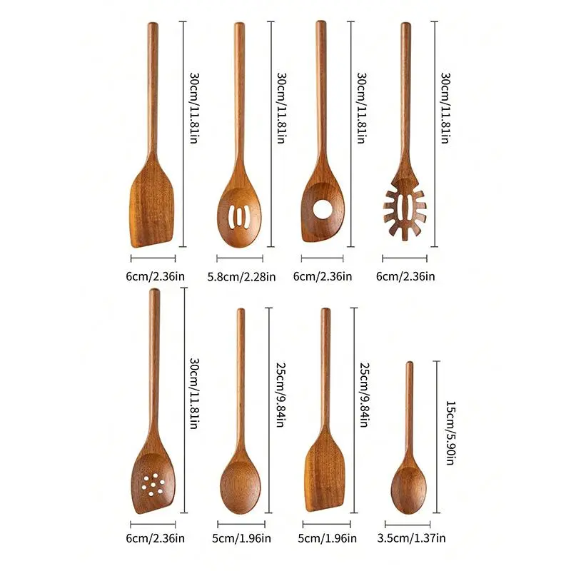 Wooden Cooking Utensils Set, 8 Counts/set Including Spatula & Spoon & Tongs & Salad Spoon, Kitchen Utensils Set for Cooking 1