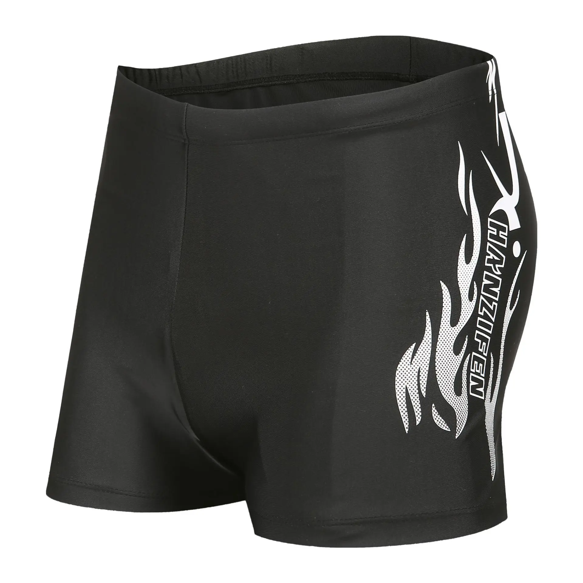 Men's Flat - Front Swimming Trunks - Made of Polyester with Black Mesh, Colorfast