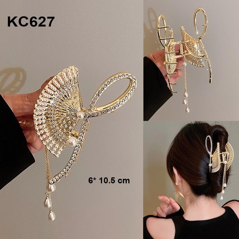 GOTI - Phụ Kiện Tóc Nữ Thanh Lịch – Kẹp Tóc Càng Cua Kim Loại Hình Quạt Phối Nơ Đính Hạt Quà Tặng Nữ 20-10 8-3 KC627