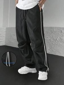 Pantalones para hombre con cinta reflectante y cintura con cordón, pantalones informales de moda urbana con bolsillos para el día a día, pantalones de hombre para todas las temporadas