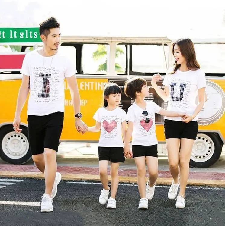 Áo gia đình 3/4/5 người họa tiết I LOVE YOU  sắc màu chất vải cotton dày dặn, mền mịn, giá xưởng Top Thun Nữ 0
