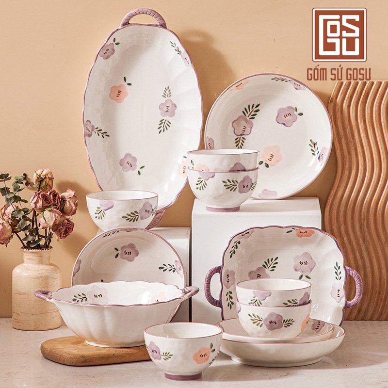Bộ Bát Đĩa Hoa Hồng Tím Nhẹ Nhàng Thanh Lịch Sử Dụng Được Cho Máy Rửa Bát Và Lò Vi Sóng