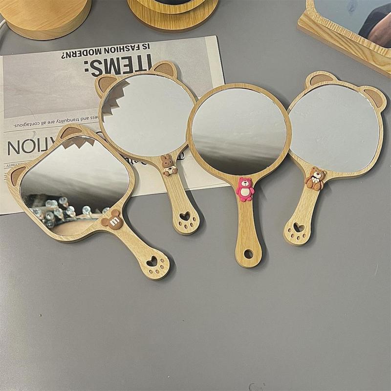 Product Introduction of New High-end Handheld Niche Rectangular Princess Makeup Mirror with Wooden Handle, High-definition Portable Pocket Mirror 14