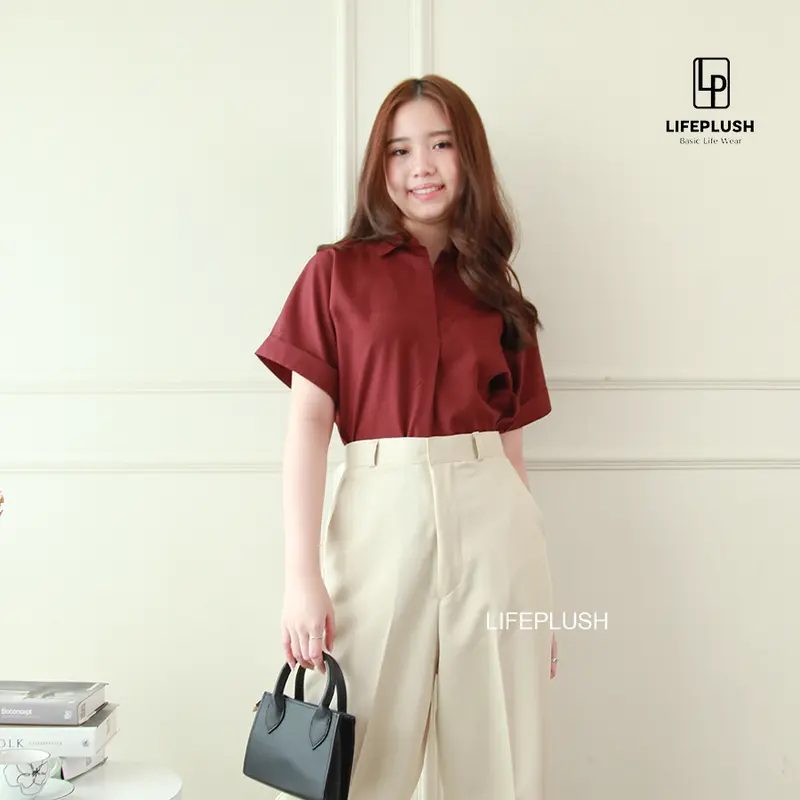 Blouse Baju Atasan Kemeja Wanita  Cotton Basic Casual Jimin Top Kerah Korean Style Lengan Pendek LIFEPLUSH- B1014 Jimin 2