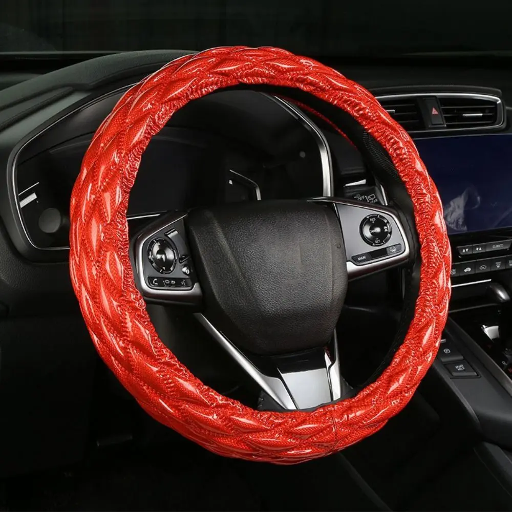 Simple Universal Car Steering Wheel Cover Anti Slip 3D Rhombus Auto Steering Wheel Protector PU Leather Durable Car Interior Accessories SUV