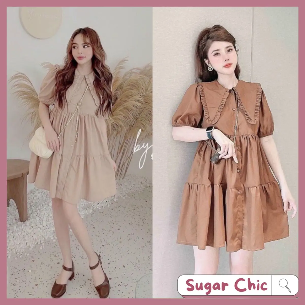 Váy babydoll kem cổ seᵰ bèo dễ thương, Đầm váy freesize babydoll cổ seᵰ 2 màu mặc đi chơi siêu đáng yêu giá siêu rẻ