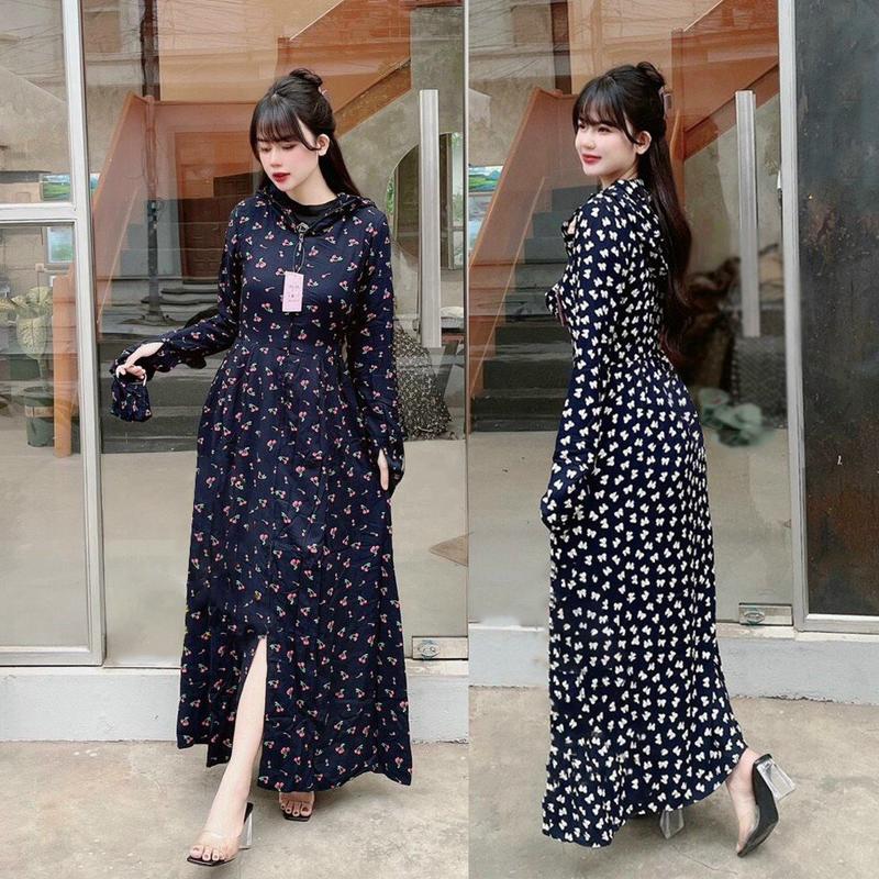 Áo chống nắng nữ toàn thân lanh nhung Nhật 3 lớp dáng xòe không xẻ sau dày dài kín chân - ao chong nang nu 3 lop xoe Sport