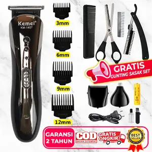 Kemei KM-1407 Alat Cukur Rambut Portable 3 in 1 Multifungsi dengan 3 Clipper & Bonus Gunting Sasak Set GARANSI 2 TAHUN