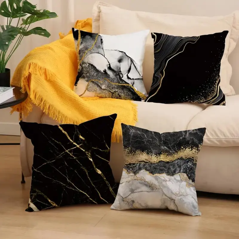 Marble Pattern Pillow Cover without Filler (4pcs), Geometric Pattern Decorative Pillow Cover, Square Decorative Pillow Cover for Sofa, Bed, and Office, Bedroom Decor Ideas, Home Decor Products 1