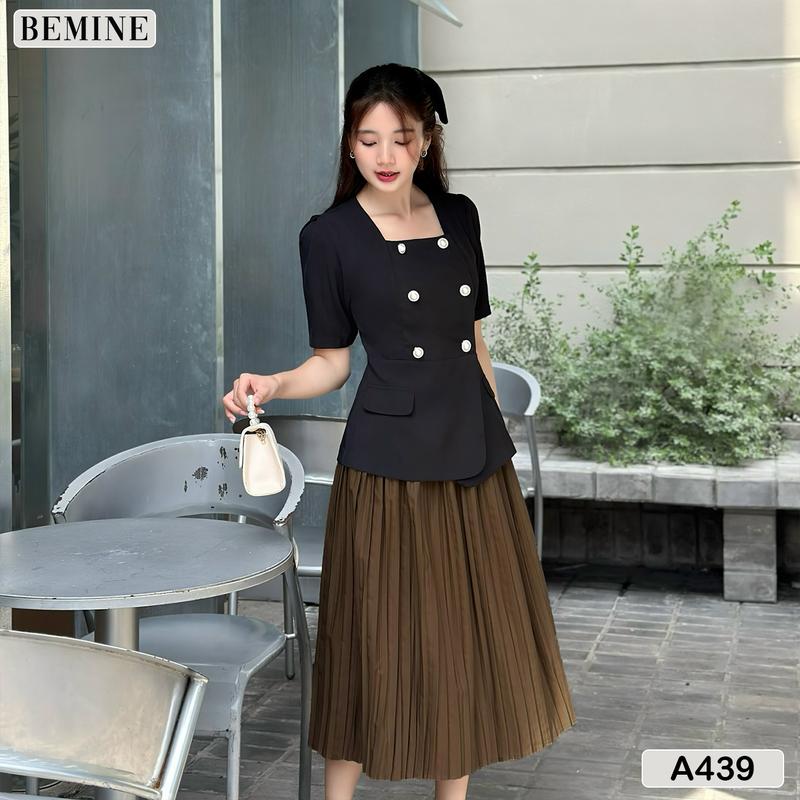 Áo kiểu peplum cổ vuông đính cúc BEMINE A439