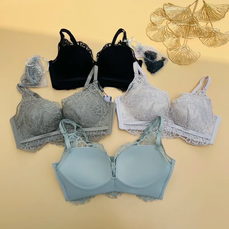 combo 3  áo lót ren mềm êm,bản 4 móc ôm,nâng ngực Women Bra Voi Sen Kem Nữ Voan Viền Ren 4