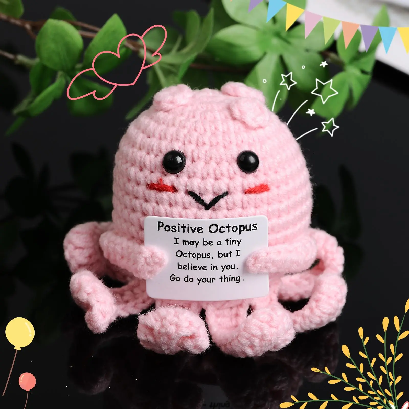 Cute Cartoon Positive Octopus Decorative Ornament, Creative Handmade Crochet Decoration, Home Decor for Living Room Bedroom Office