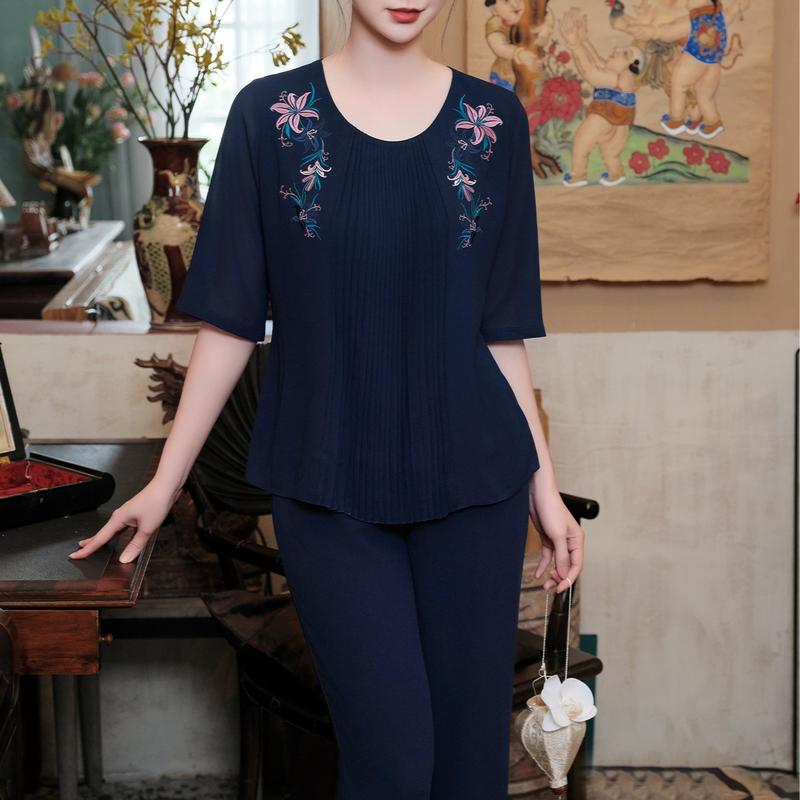 Đồ bộ Chiffon Nữ Trung Niên Cao Cấp Mềm Mịn Mát cho mẹ thương hiệu Thiều Hoa DB4L0130 Top Women 1