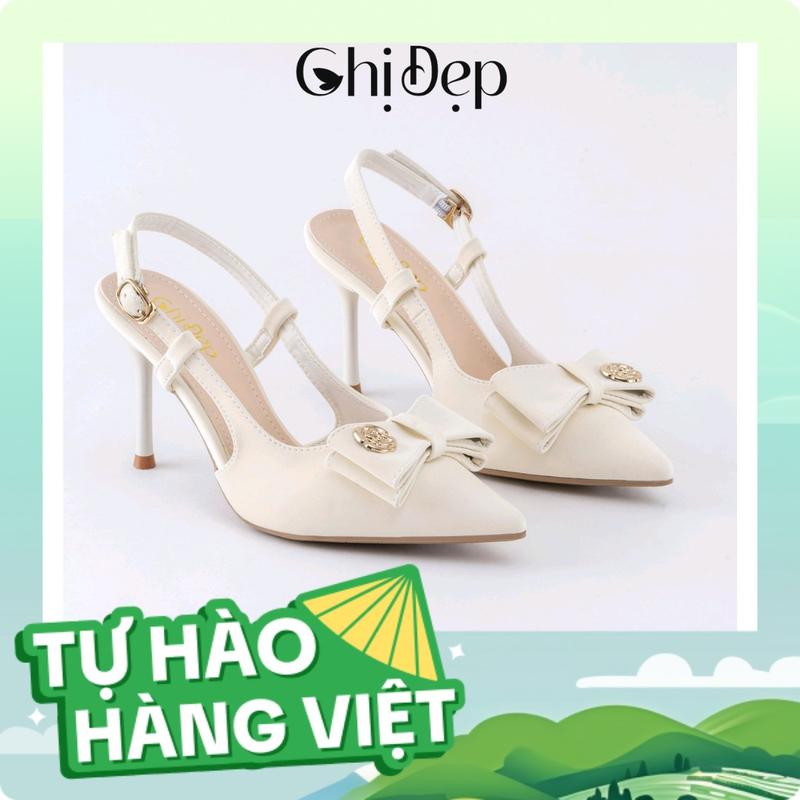 Chị Đẹp Store - Giày cao gót nữ Bít Mũi Gót Nhọn Chất Tuyết Nhung Đính Nơ Hoa Trà hậu khuy ẩn chun Đế TPU Gót Nhọn 8 phân - U82[Chân Bụ Đầy Tăng Size] Shoes