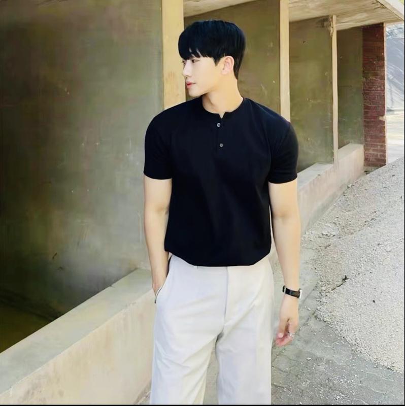 Áo phông nam cổ tàu tay ngắn vải Cotton TICI MỀM MẠI CO GIÃN Menswear Top Polo Thun Shirt