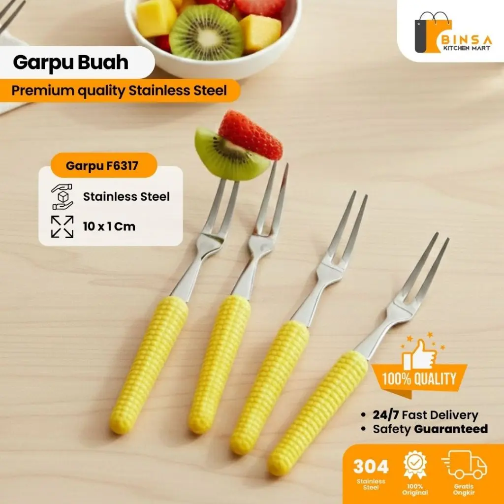 BINSA - Garpu Kolang Kali 1 Lusin Garpu Motif Jagung Dessert Mini Stainless Plastik Handle  F6317