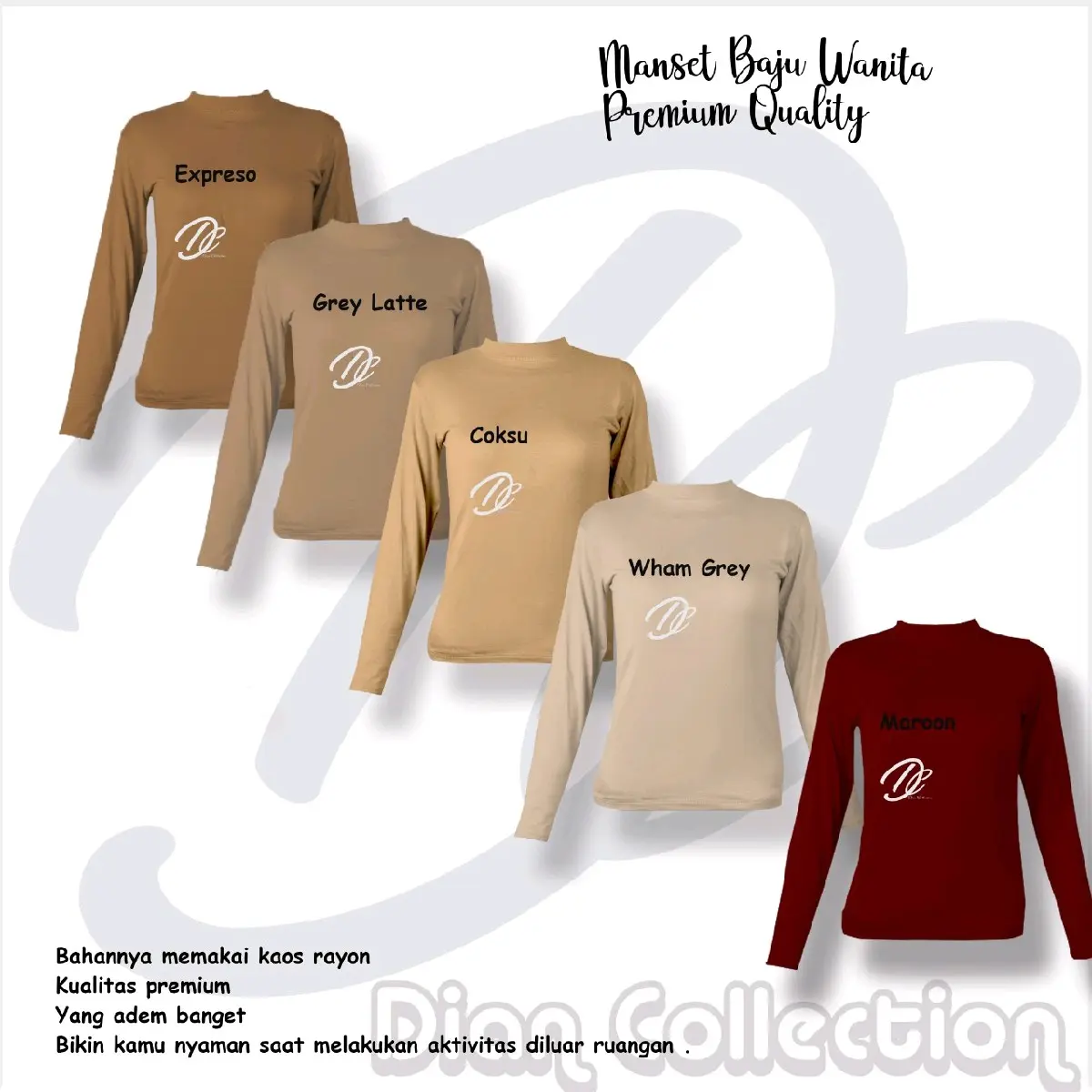 Manset Baju Full Badan Lengan panjang, Premium, turtel neck premium, kaos rayon super, manset adem, Tan Nyaman gan Panjang Atasan Dalaman Muslim Dewasa