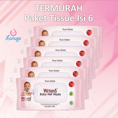 Product Introduction of [ PAKET 6 PCS ] TISSUE BASAH WETKINS BABY PINK DAN BLUE 50 SHEET 50 LEMBAR 10
