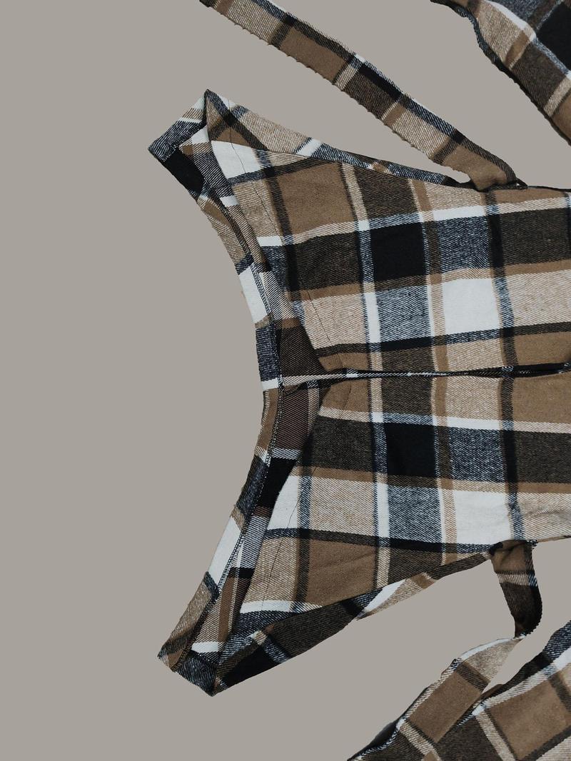 Product Introduction of Women's Plaid Print Belted Asymmetrical Hem Coat, Elegant Long Sleeve Waterfall Collar Outerwear for Fall & Winter, Women's Clothing for Daily Wear 13