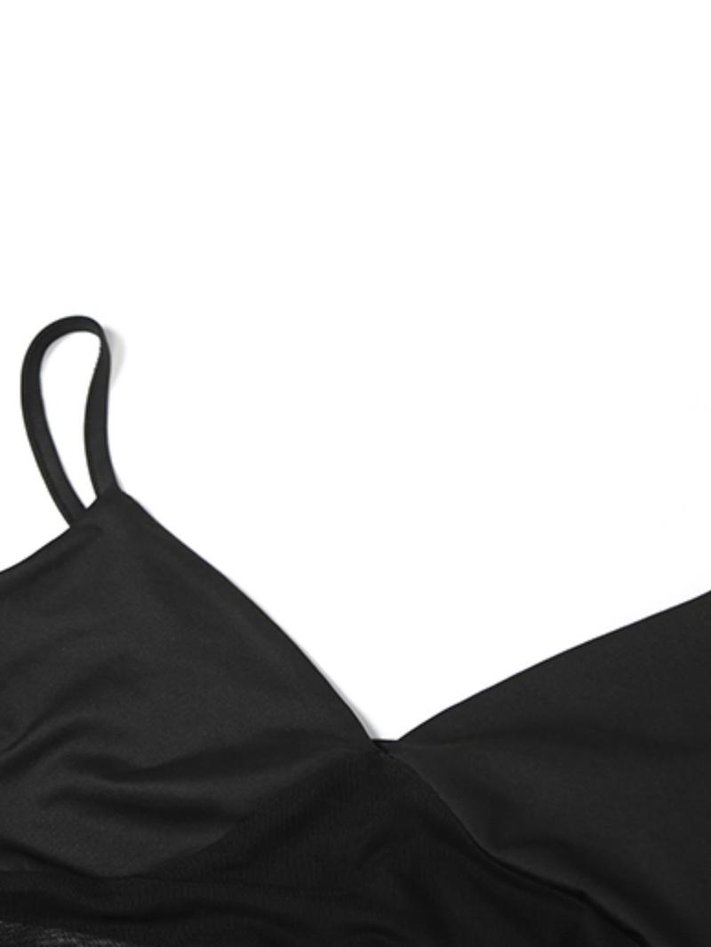 Product Introduction of Women's Cut Out Ruched Sheer Mesh Sexy Cami Dress, Solid Sleeveless Spaghetti Strap Long Dress for Party Club Dating Wear, Ladies Summer Clothes 6