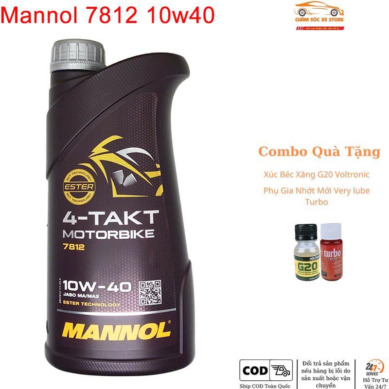Dầu nhớt xe máy Mannol 7812 MotorBike 4-Takt 10w40 dành cho xe số côn tay Và Combo Quà Tặng Bao Gồm Phụ Gia Súc béc xăng G20 Và Nhớt Mới Veryturbo